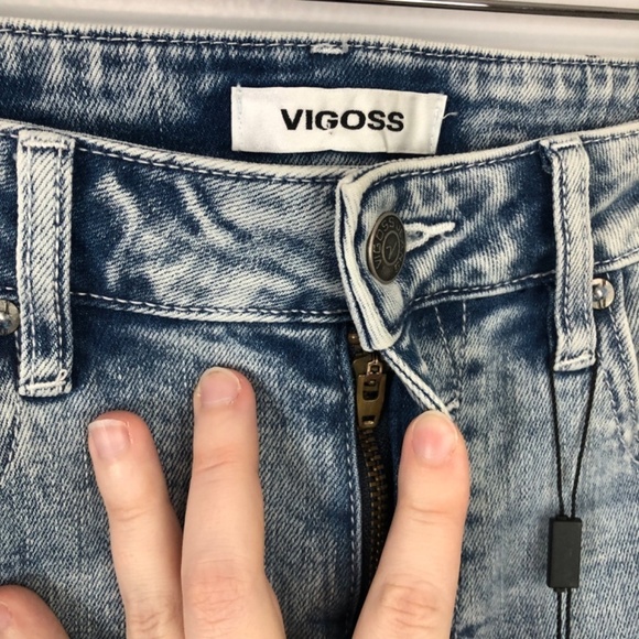 Vigoss Miley Pop Crop Denim Jeans Size 28 Light Wash Raw Hem - Picture 2 of 14